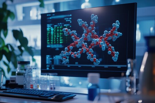 Molecular model of a protein displayed on a computer screen in a laboratory setting - Powered by Adobe
