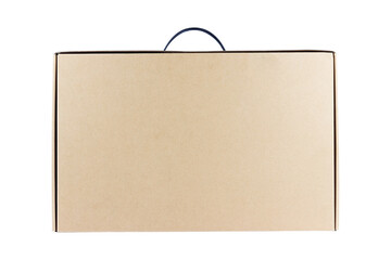 cardboard suitcase, brown cardboard box for laptop computer isolated from background