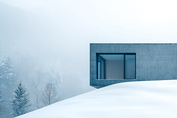 Minimal modern house detail shot in snowy landscape inspiring architectural design