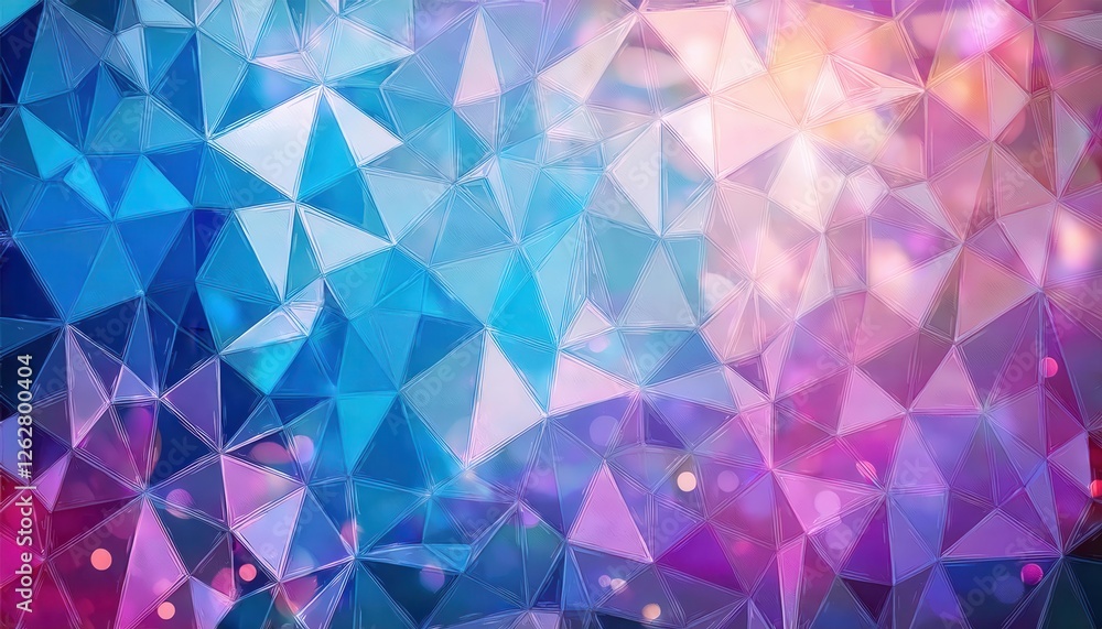 Poster abstract geometric crystal pattern with vibrant pink and blue gradient, faceted glass texture for di