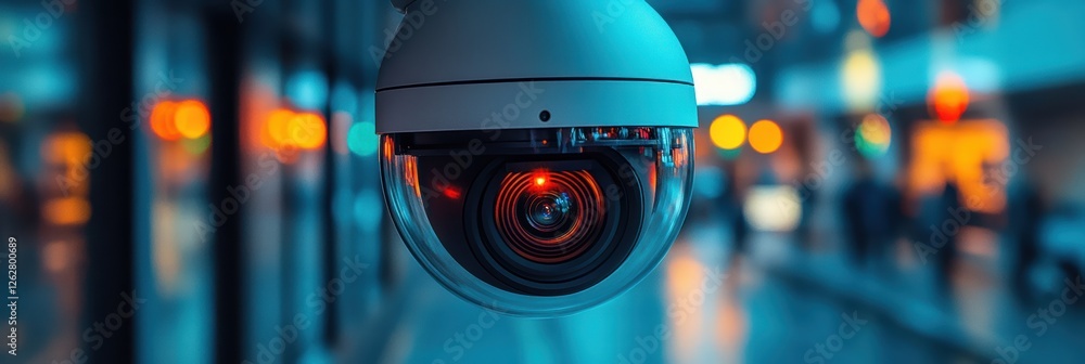 Poster high resolution security camera with motion detection in a modern urban setting
