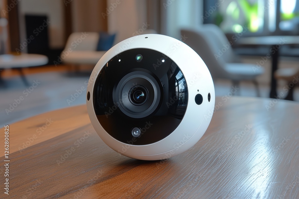 Poster motion detection camera captures high-resolution video in modern indoor setting