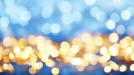 Fototapeta premium Gold Glitter Bokeh Background with Blue Contrast for Luxury, Festive & Elegant Designs, Event invitations & party flyers, Holiday greeting cards & New Year wishes, Website backgrounds & digital art