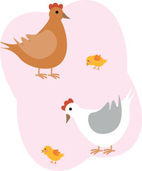 chicken and chick on a white background. vector illustration