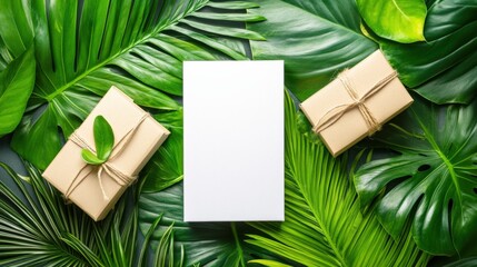 Eco-Friendly Gift Presentation with Leaves and Blank Card for Branding