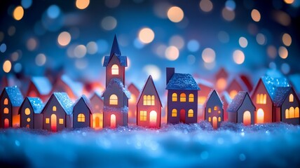 Obraz premium Magical Winter Village at Night with Glowing Lights