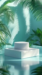 Fototapeta premium Minimalist Product Showcase on Vibrant Tropical Background