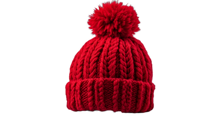 a knitted red beanie on a transparent background, PNG image, PNG file, Generative art.