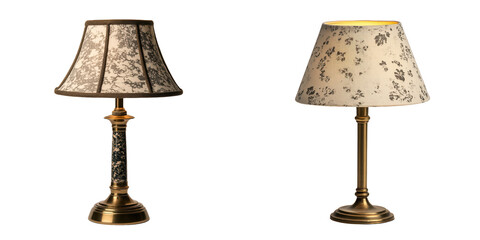 Elegant Vintage Table Lamps with Floral Patterns and Classic Design, isolated on transparent background.