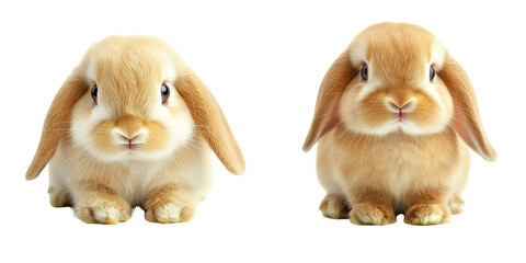 Obraz premium Two Cute Fluffy Rabbits Sitting Side By Side, isolated on transparent background.