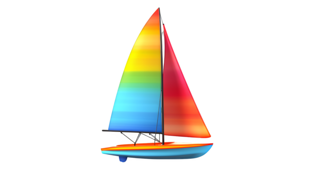 a small boat with colorful sails on a transparent background, PNG image, PNG file, Generative art.