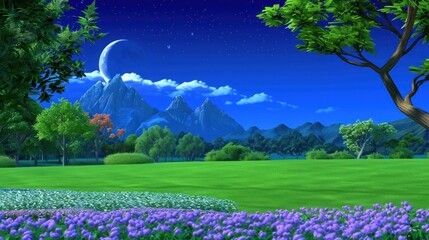 Obraz premium the view of the prairie decorated with sun and clouds