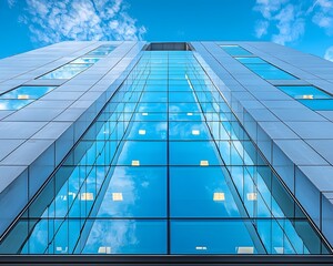 Radiant Transparent Glass Office Building Mirroring Vibrant Blue Sky