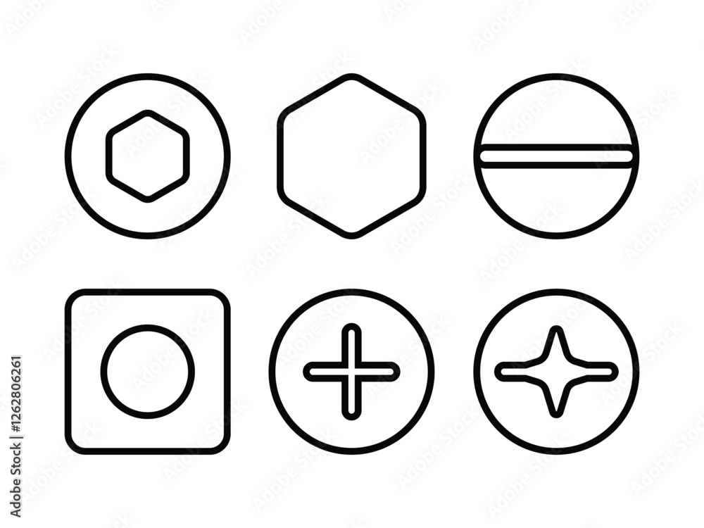 Poster set of editable vector linear bolts symbol design illustration isolated on transparent background