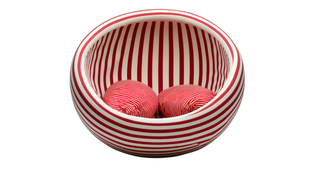 red balls of yarn in a white bowl on a transparent background, PNG image, PNG file, Generative art.