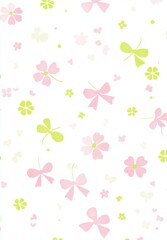 Pretty pink and green floral pattern with bows. Ideal for fabric, wallpaper, or wrapping paper design.