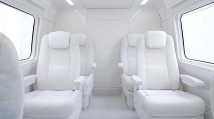 Obraz premium Interior of a white helicopter with two seats. Modern, clean design. Possible use Stock photo for travel, aviation, or modern design
