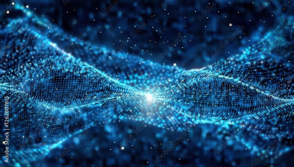 Aufkleber futuristic digital wave of glowing blue data points for technology, artificial intelligence, and science concepts