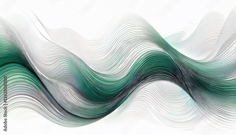 Poster fluid wave pattern in layered green and white gradients for abstract wall art and modern graphic des