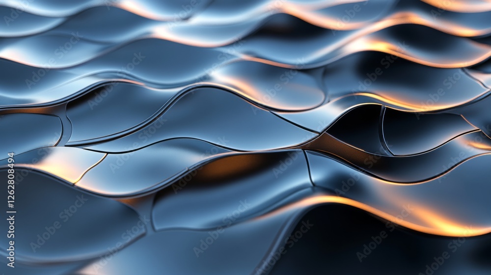Poster shiny metallic tiles arranged in an undulating wave pattern