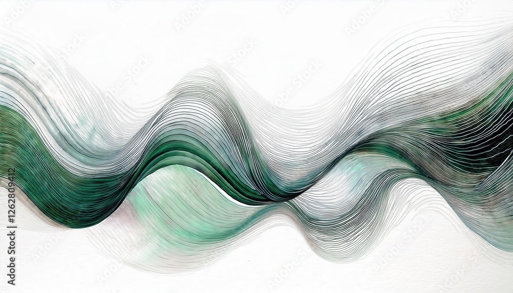Poster fluid wave pattern in layered green and white gradients for abstract wall art and modern graphic design projects

