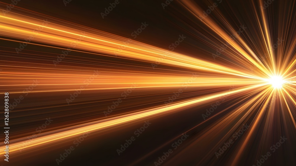 Poster the image contains an abstract representation of radiating light or speed, with glowing golden lines