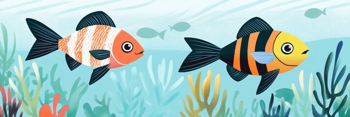 Naklejka premium Exploring colorful underwater life with fresh fish swimming among vibrant coral reefs