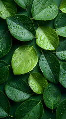 Fototapeta premium Closeup Fresh Green Leaves With Water Droplets