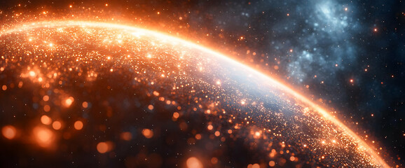 Glowing Planet With Sparkling Orange Horizon