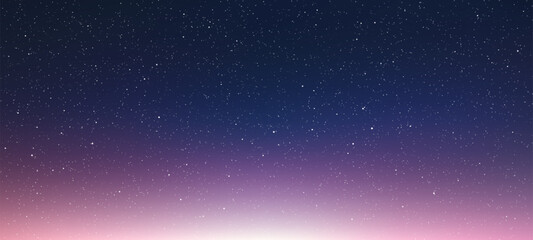 Obraz premium Starry sky background. Night sky with glowing stars. a space wallpaper design. minimalistic sunrise or sunset. gradient with stars. vector illustration.