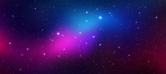 Night sky with glowing stars. Amazing galaxy background with a starry sky. a space wallpaper design. vector illustration. a pink and blue galaxy in space. © hiten666