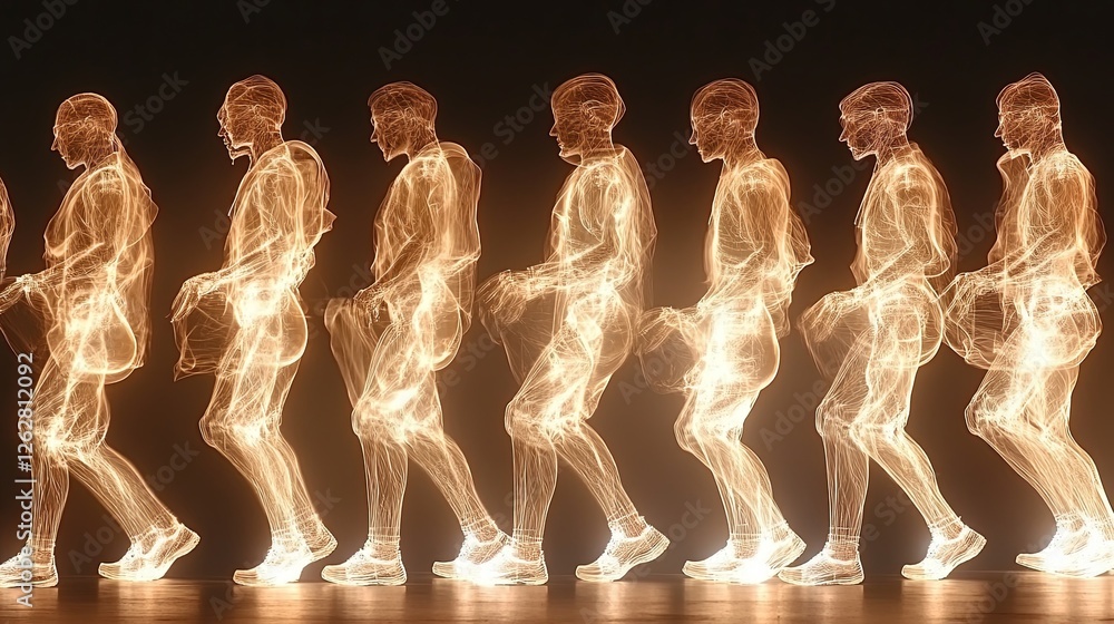 Aufkleber human form in kinetic motion illuminated by glowing light against a dark background expressing dynam