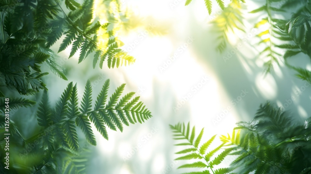 Poster ferns and foliage create a frame around bright light source