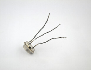 Powerful thyristor, transistor with flexible leads on a white background
