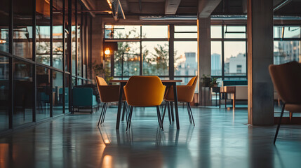 Fototapeta premium Modern office space, open floor plan with glass walls 