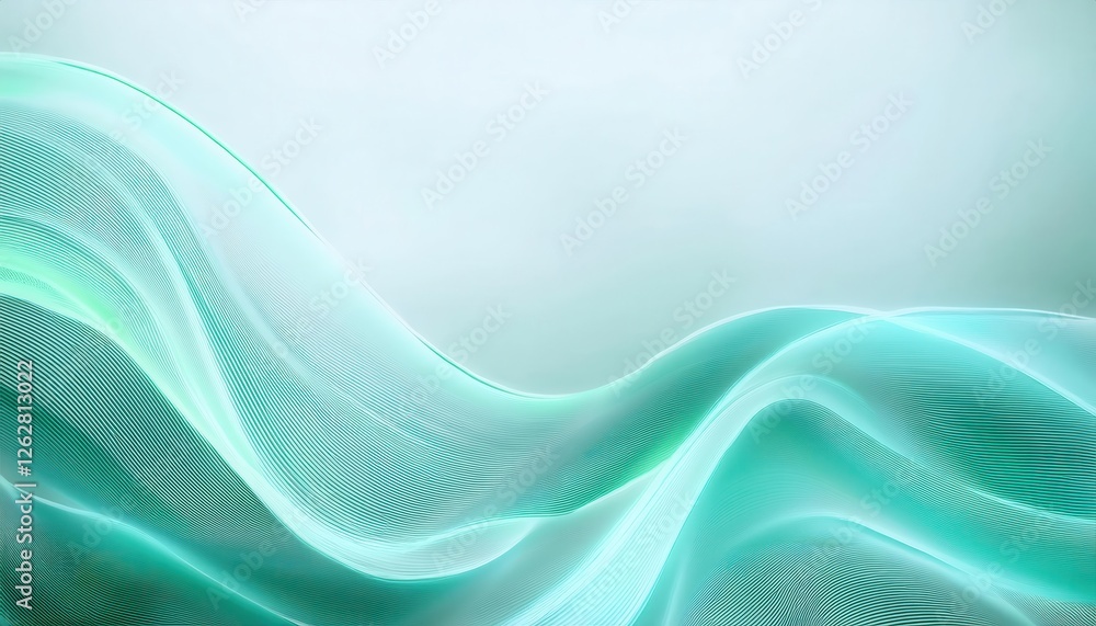 Poster fluid turquoise waves abstract background for modern design, digital flow art with gradient lines and soft motion

