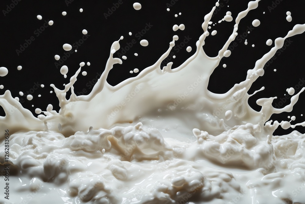 Poster dynamic splashes of milk create striking visual effects for advertising layouts