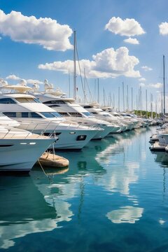 Group of Yachts Elegantly Positioned in the Harbor on a Bright Sunny Summer Day
