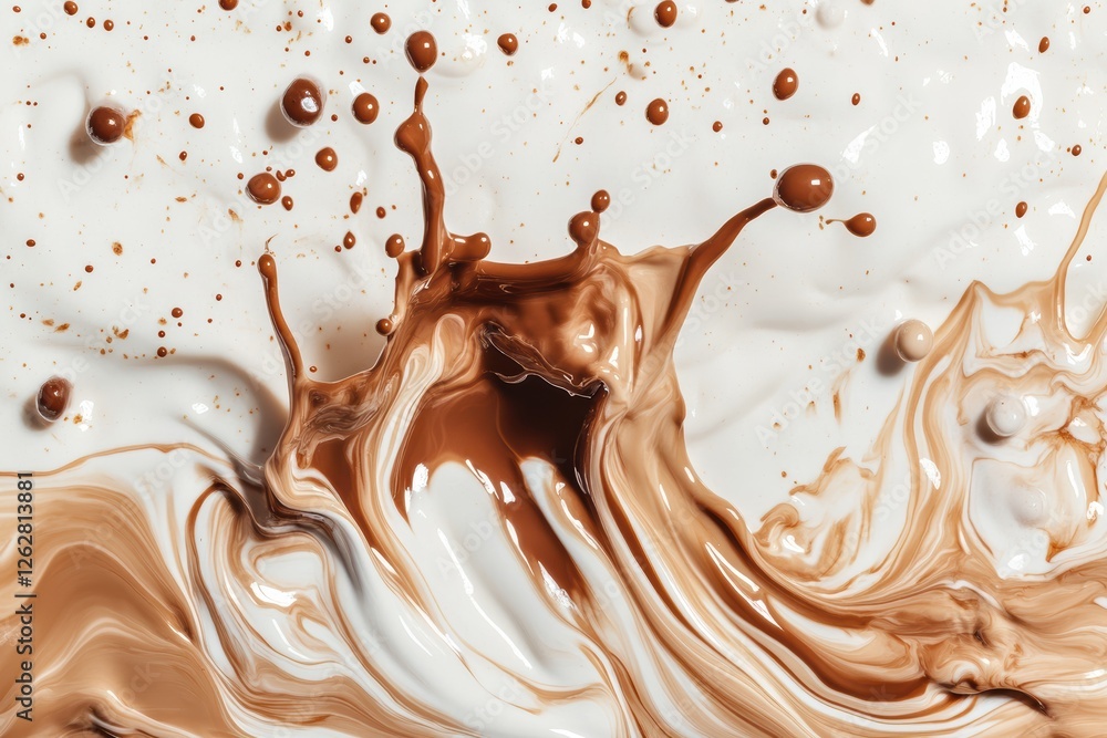 Poster colorful splashes of liquid chocolate and cream create dynamic artistic patterns for advertisement