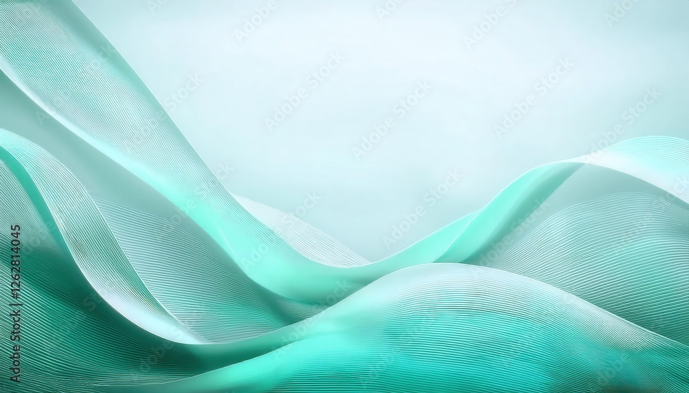 Poster fluid turquoise waves abstract background for modern design, digital flow art with gradient lines and soft motion

