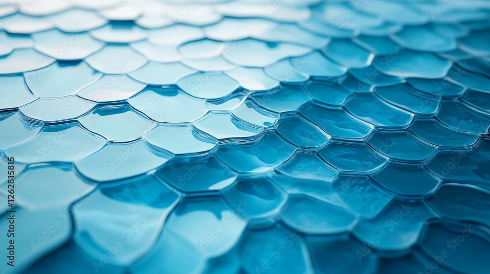 Poster glossy blue hexagon tiles create an abstract scaly texture