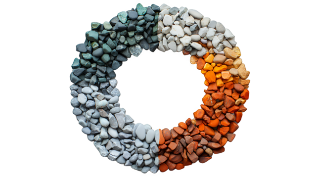 the number made up of pebbles of different colors and shapes on a transparent background, PNG image, PNG file, Generative art.
