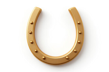 Gleaming golden horseshoe with rivets isolated against white background, a symbol of fortune for Saint Patrick's Day and good luck charm