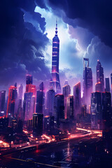 Obraz premium Digital night cityscape design illustration abstract graphic poster background