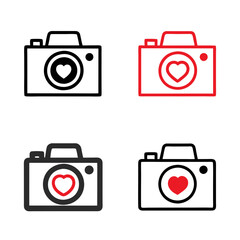 Minimalist Camera Icons with Heart Symbol for Photography Branding.
