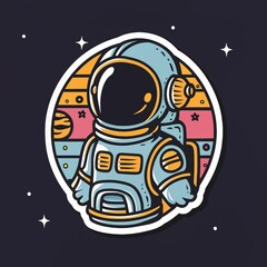 astronaut noir with spaceship, 2d Sticker, colorful, t-shirt clean design, illustration ai generated