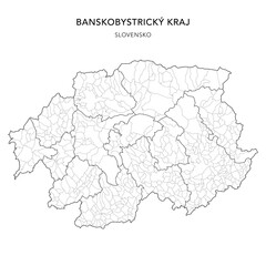 Geopolitical Vector Map of the Banská Bystrica Region (Banskobystrický Kraj) with Municipalities (Obcí), and Districts (Okres) Administrative Subdivisions as of 2025 - Slovakia (Slovensko)