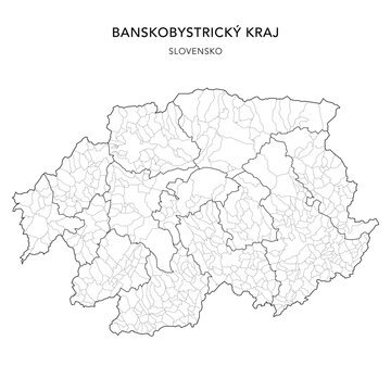 Geopolitical Vector Map of the Bansk&aacute; Bystrica Region (Banskobystrick&yacute; Kraj) with Municipalities (Obc&iacute;), and Districts (Okres) Administrative Subdivisions as of 2025 - Slovakia (Slovensko)