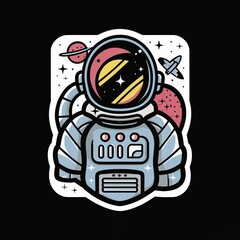 astronaut noir with spaceship, 2d Sticker, colorful, t-shirt clean design, illustration ai generated