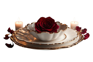 Intimate dinner table setting isolated on transparent background